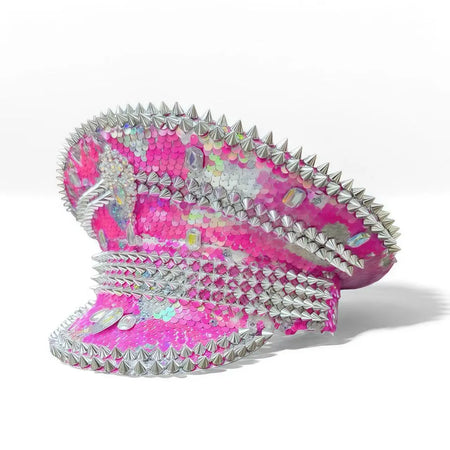 Steampunk Captain Hat Rhinestone for Burningman Festival Woman, Vintage Military Assessories & Military Cap for Man