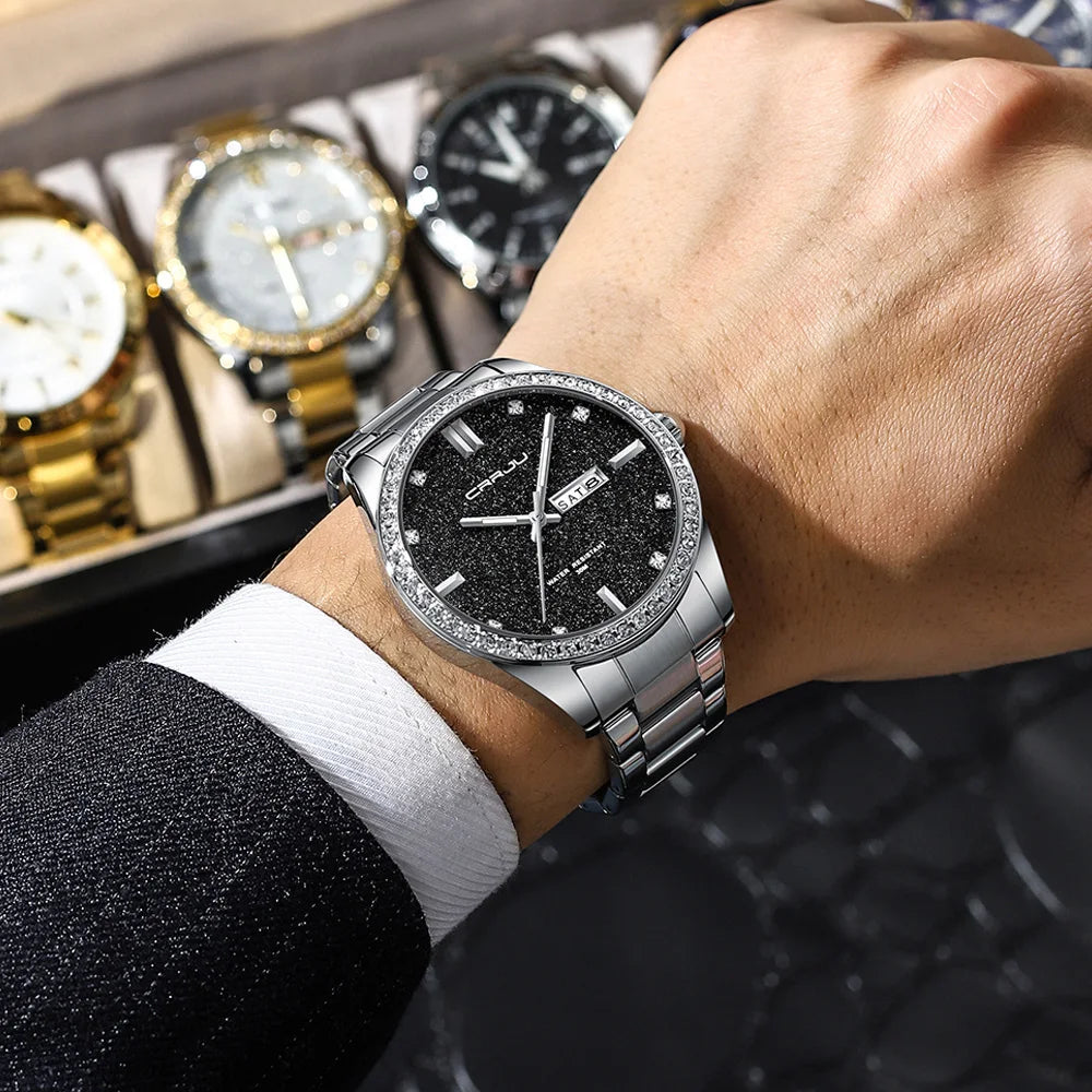 Fashion Business Men Watches Stainless Steel Quartz Wrsitwatches Auto Date Clock with Luminous Hands Relogio Masculino