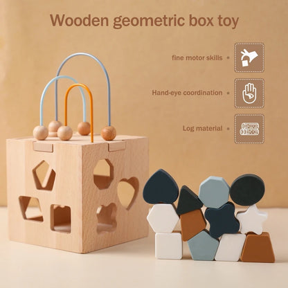 Montessori Puzzle Education Stacking Toy Wooden Box Toy Silicone Geometric Shape Blocks Shape Matching Toys for Toddler Baby Gam