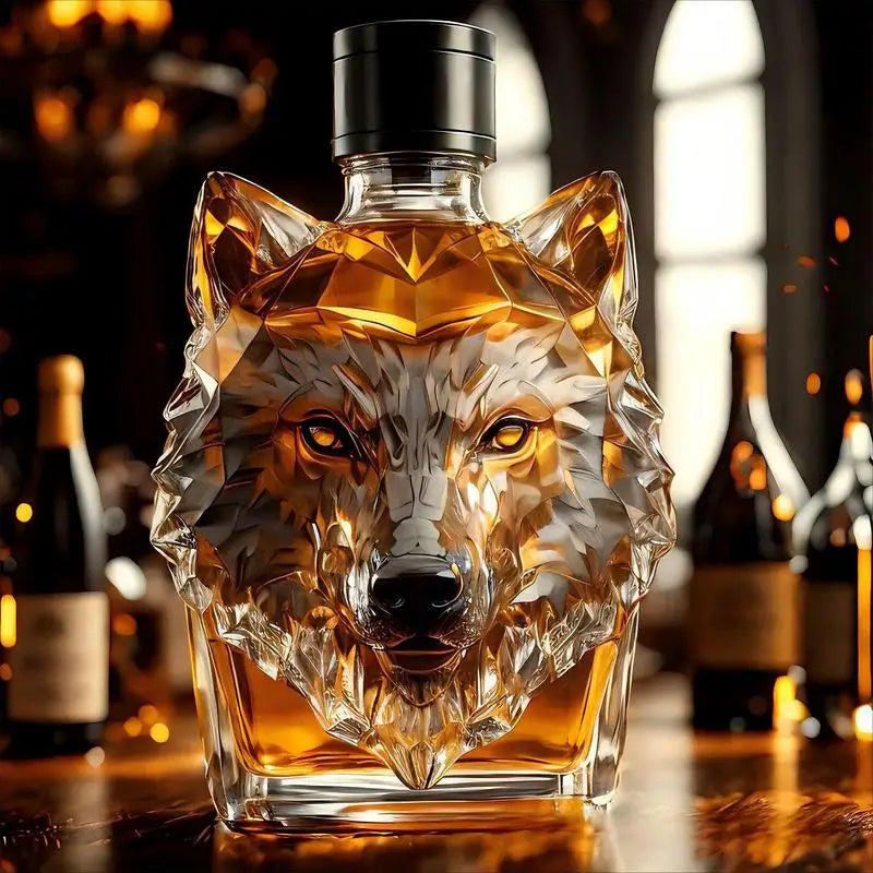 Whiskey Bottles Wolf Crested Wine Cup Engraved Vintage Wolf Themed Whiskey Glass Bottle For Bar Home Party Kitchen Workplace