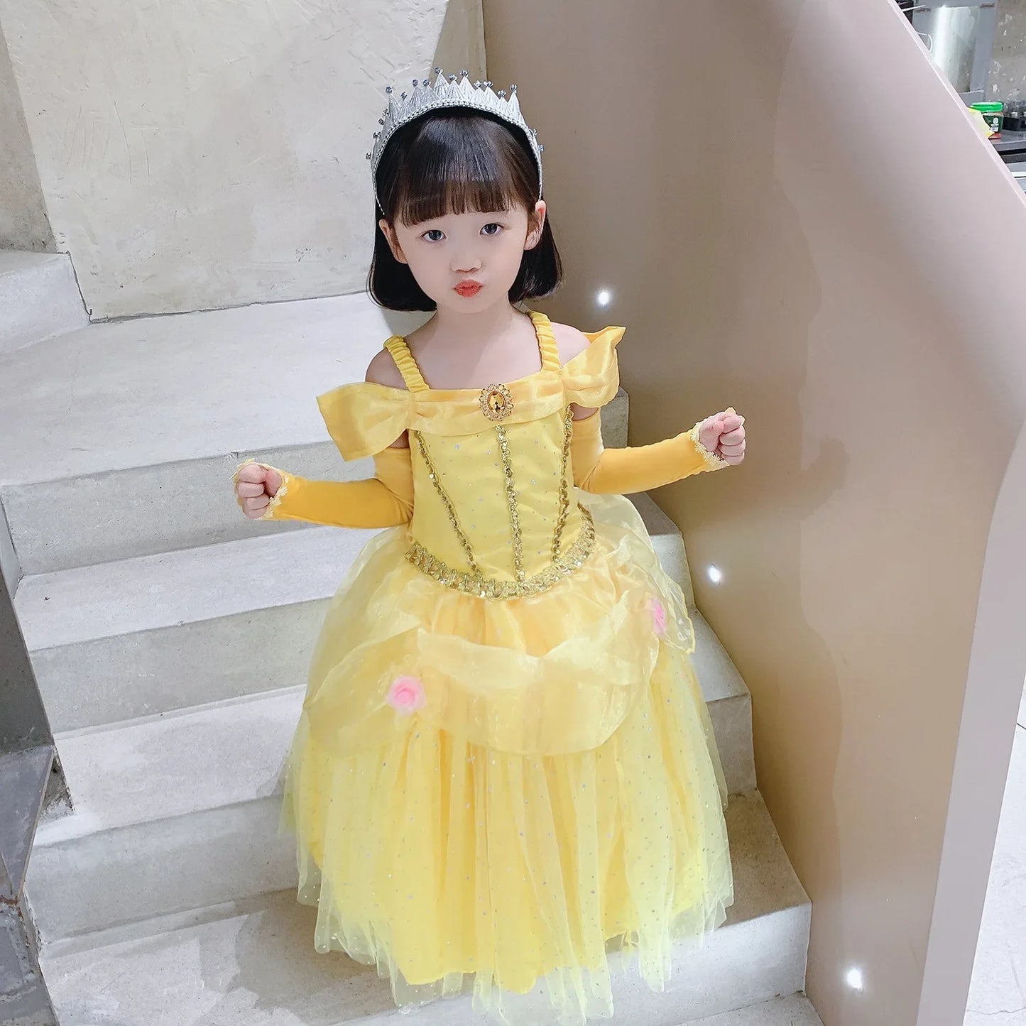 2025 Yellow Princess Dress For Girls Cosplay Carnival Costume Halloween Clothes Birthday Party Dresses Kids Birthday Clothing