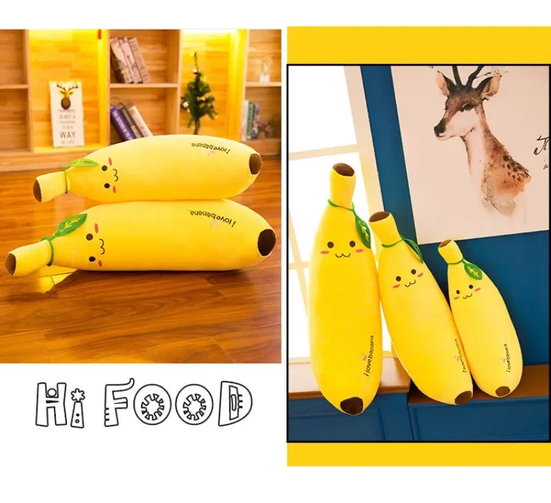 Cute Long Strip Banana Stuffed Body Pillow Cartoon Expression Plush Cushion Sofa Bedroom Bananas Throw Pillow Home Decoration