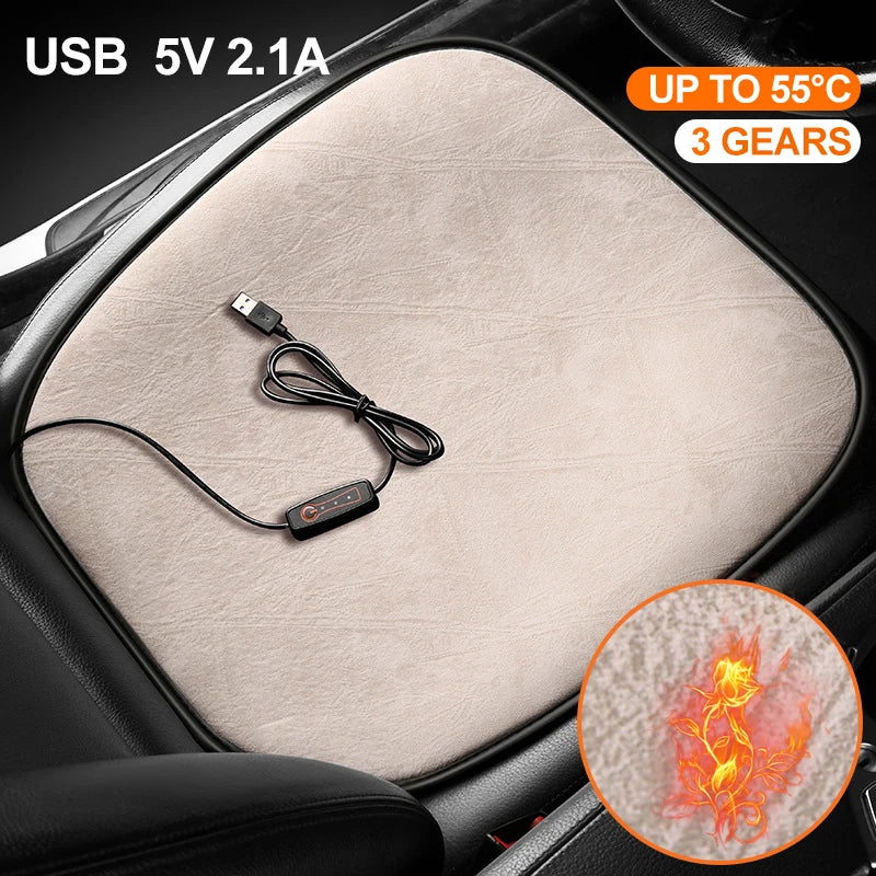 Heated Car Seat Cover USB Keep Warm Suede Winter Hot Heating Car Seat Cushion Cars Seat Protector Universal Heating Cover Seat