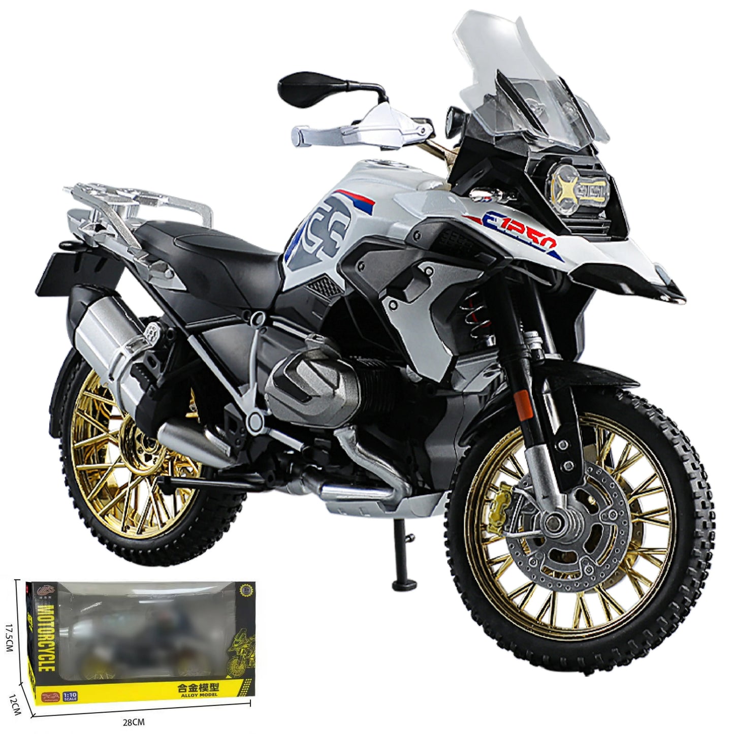 1:10 R1250GS Adventure Alloy Die Cast Motorcycle Model Vehicle Collection Sound and Light Off Road Autocycle Toys Car