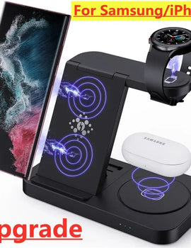 4 In 1 Wireless Charger Stand For iPhone 15 14 13 12 Samsung S23 S22 Ultra Note Galaxy Watch Foldable Fast Charging Station Dock