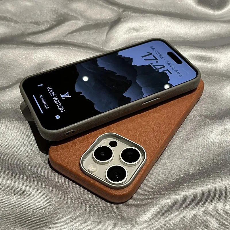 Luxury Matte Leather Phone Case For iPhone 17 16 15 14 Plus 16E Protection Shockproof Cover