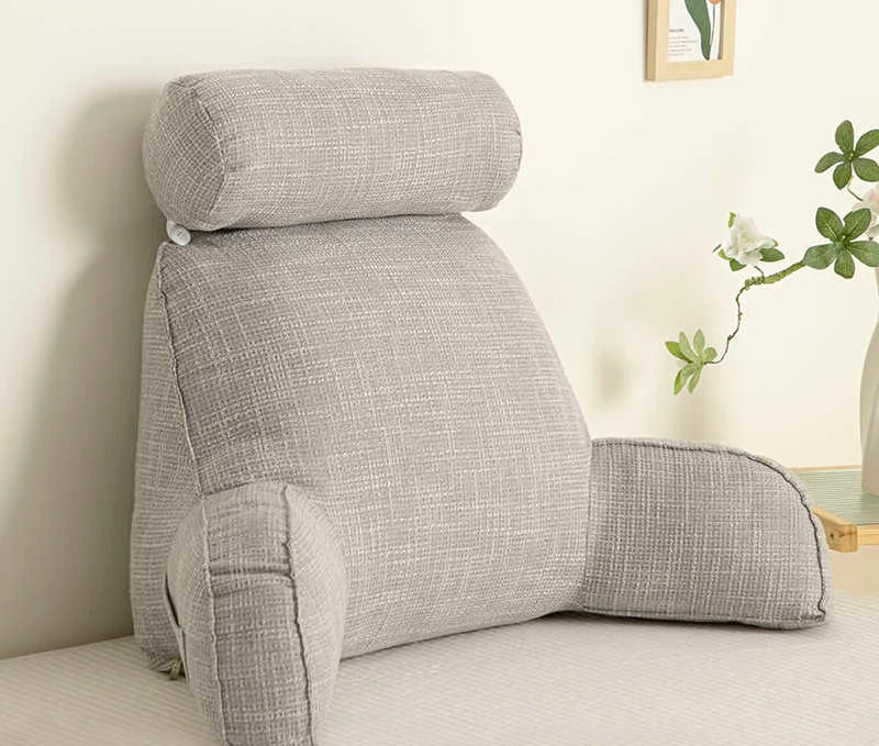 Reading Study Pillow,Bed Wedge with Arms and Pockets Bolster Back Support, Lumbar for Sofa,Office Chair Decorative Pillow