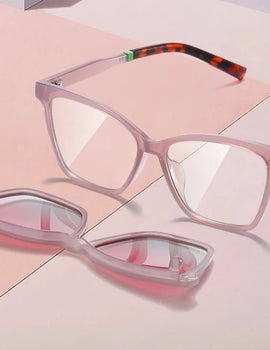 Magnetic Clip On Cat Eye Sunglasses for Women 2 in 1 Anti Blue Light Computer Glasses