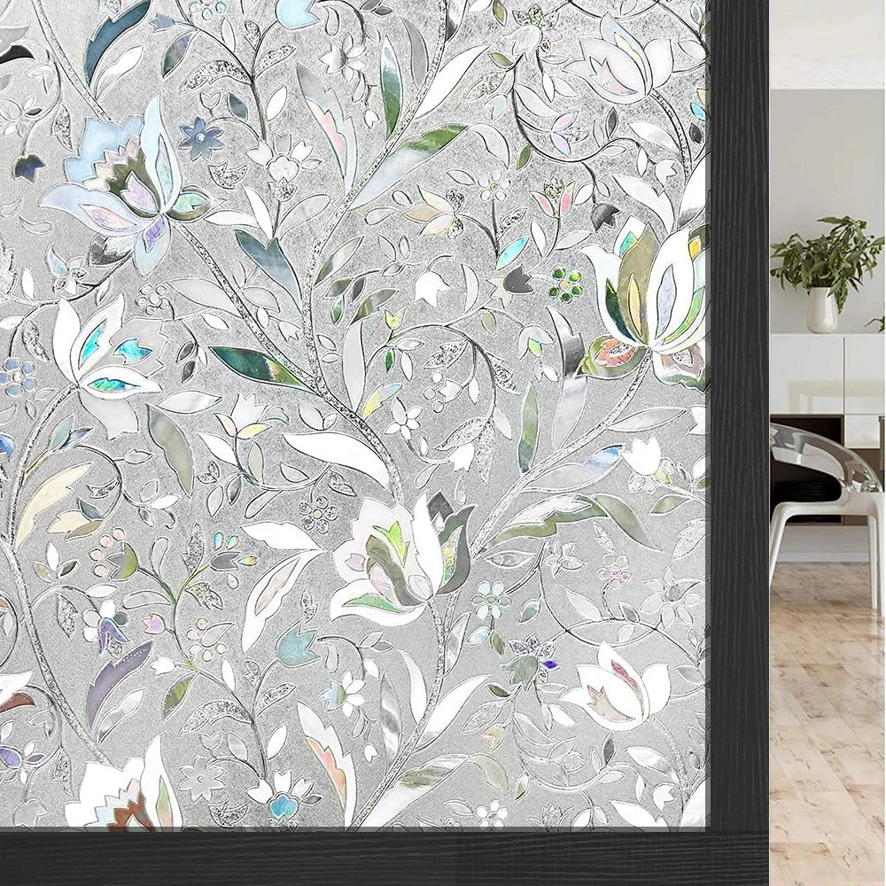 45/60/90Cm Rainbow Window Privacy Film 3D Decorative Vinyl Stained Glass Decals Static Cling Non-Adhesive Window Film Stickers