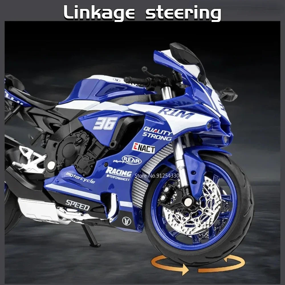 1/12 Yamaha R1M Toy Motorcycle Model Alloy Diecast with Shock Absorption Simulation Scale Motorcycle Model Toys for s Gifts