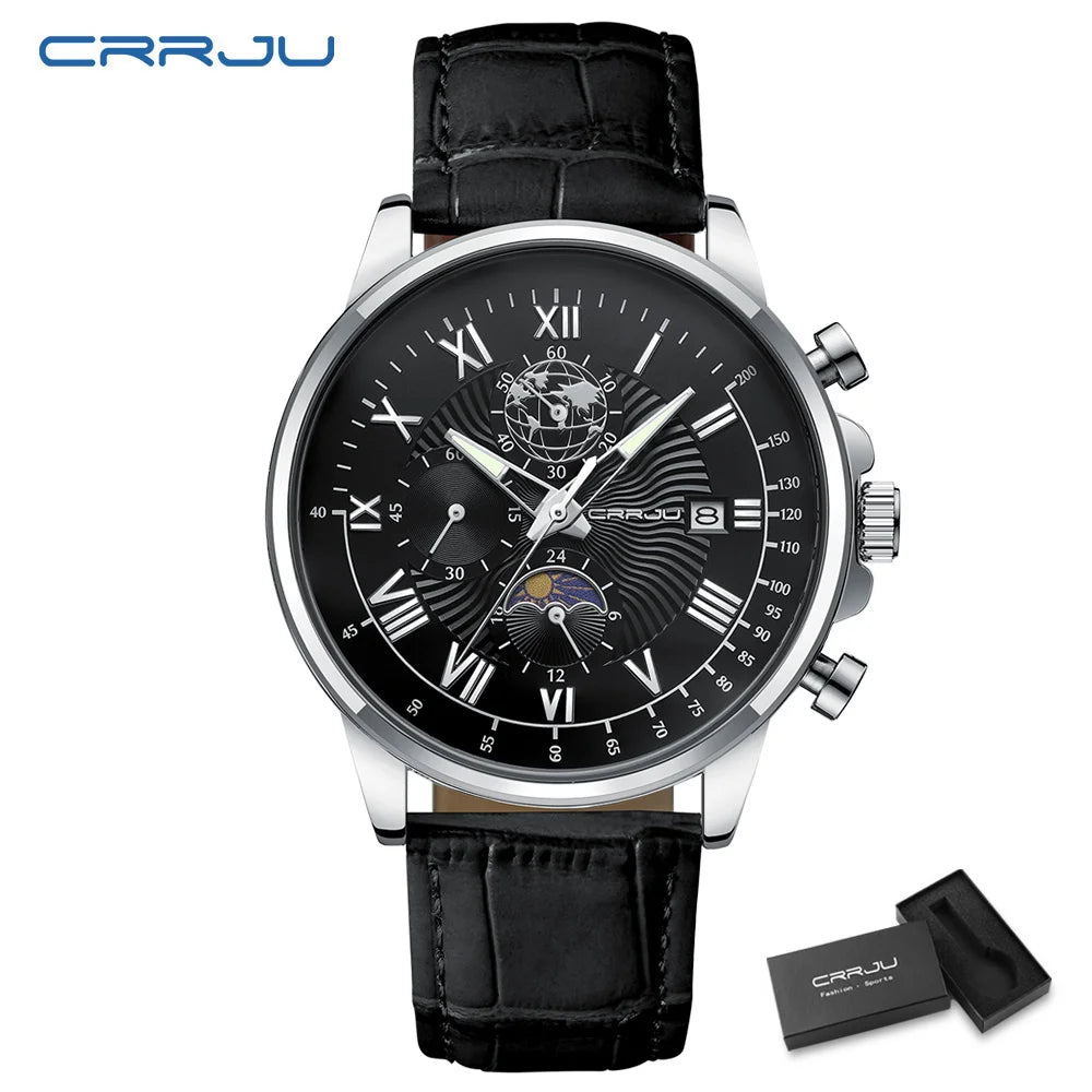 Watch Fashion Business Quartz Watch Sun, Moon and Star Multifunctional Luminous Waterproof Father's Day Gift