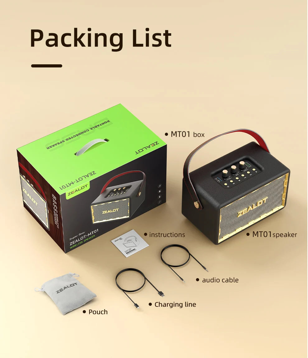 Retro Wooden Portable Wireless Speaker with TF Card Slot, Loud Bass Subwoofer, TWS Bluetooth Speaker, 24000mAh, 60W