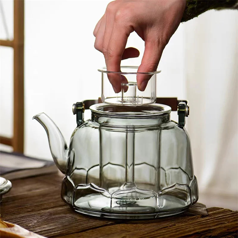 1000ml Lotus Shape Heat-resistant Glass Teapot With Tea Strainer Infuser  Steaming and Boiling Flower Puer Kungfu Beam Tea Pot