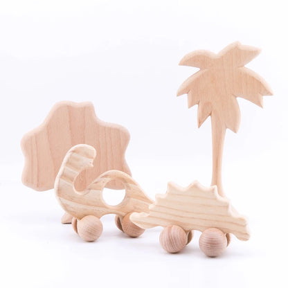 1PC Cute Baby Toys Beech Wooden Animals Dogs Car Cartoon Elephants Montessori Toys For Children Teething Nursing Baby Teethers