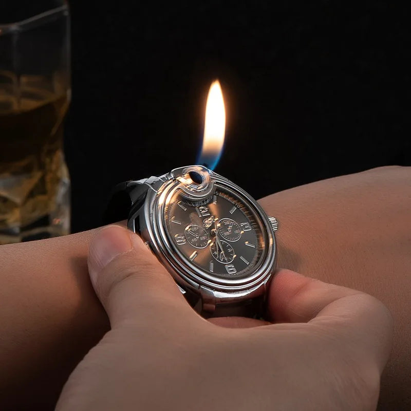 Outdoor Watch Inflatable Lighter Fashion Metal Gas Windproof Portable Open Flame Lighter Smoking Cool Personality Gift 2025 New