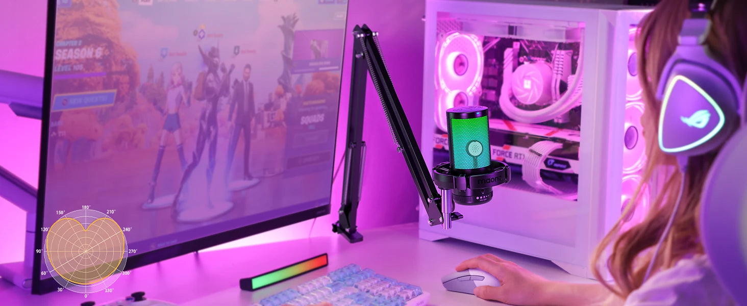 DGM20S USB Microphone Gaming Mic Condenser Mic RGB Mic Noise Canceling Mic with Mic Gain,RGB Light,One key mute