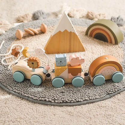 Baby Montessori Toys Wooden Train Baby Educational Toys Wooden Rainbow Blocks Trolley Baby Learning Toys Children Birthday Gifts