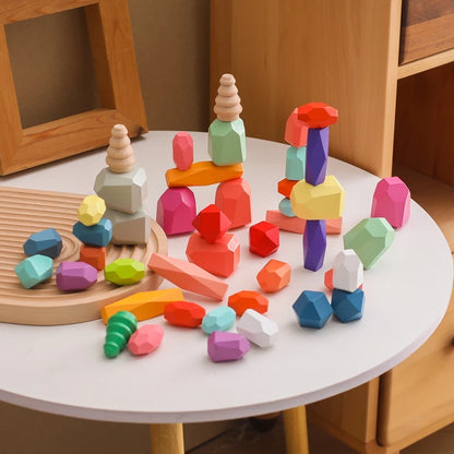 Wooden Sorting Stacking Rocks Stones Sensory Toddler Toys Learning Montessori Toys Building Blocks Game Kids Birthday Gifts Toys