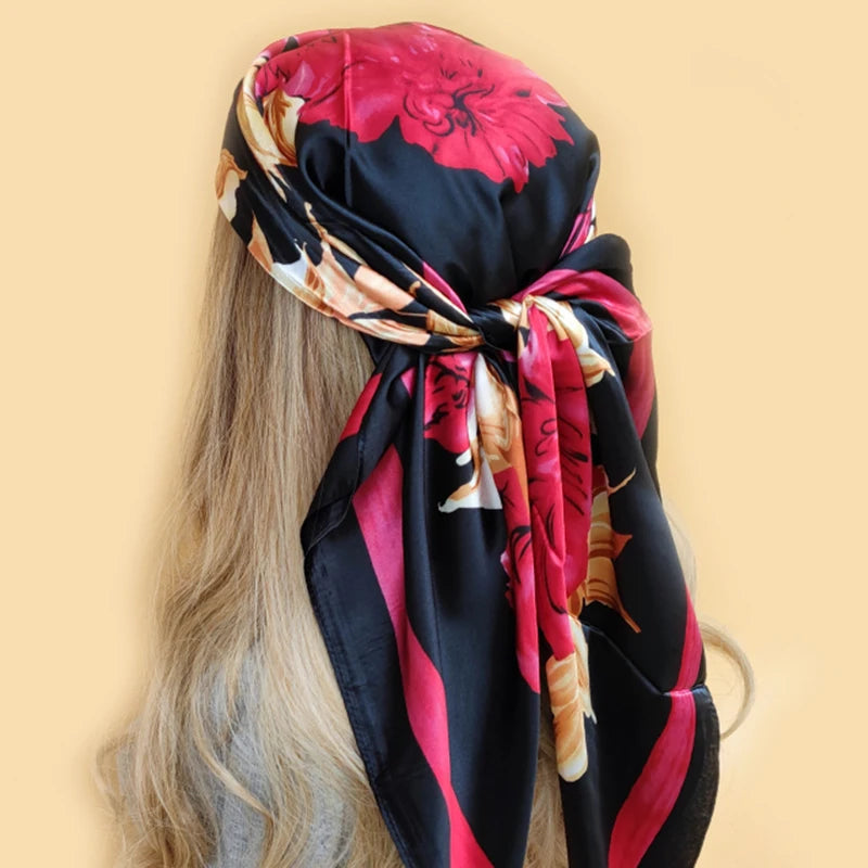 Kerchief Silk Satin Neck Scarf Women Print Hijab Female Square Shawls Wraps office Lady muffler bandanna