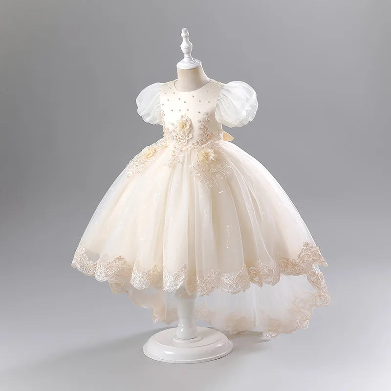 Princess Dress for Girls Elegant Long Tulle Gown  Flower Girl Wedding Dress, Birthday Party Gown, Pageant Costume