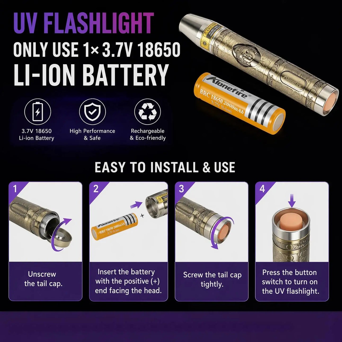 3 In 1 White Yellow UV 365nm LED Detection Flashlight