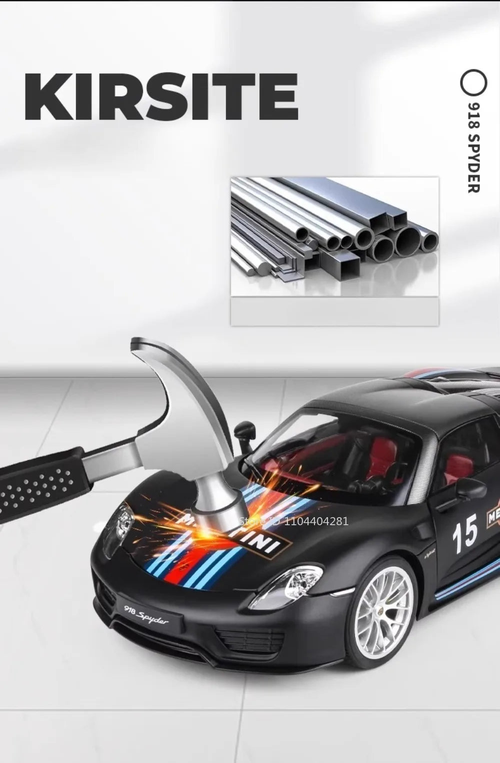 1:18 918 Spyder Martini Pagani Huayra Diecast Alloy Model Toys Car Doors Opened with Sound Light Miniature Vehice Adult Boy Gift