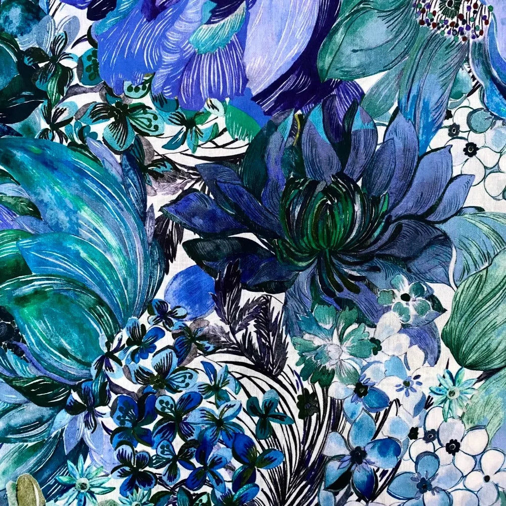 80S Like Liberty Fabric blue Marina seaflower Cotton Long-staple  Designer High-density Women's dress Children's Clothing  cloth