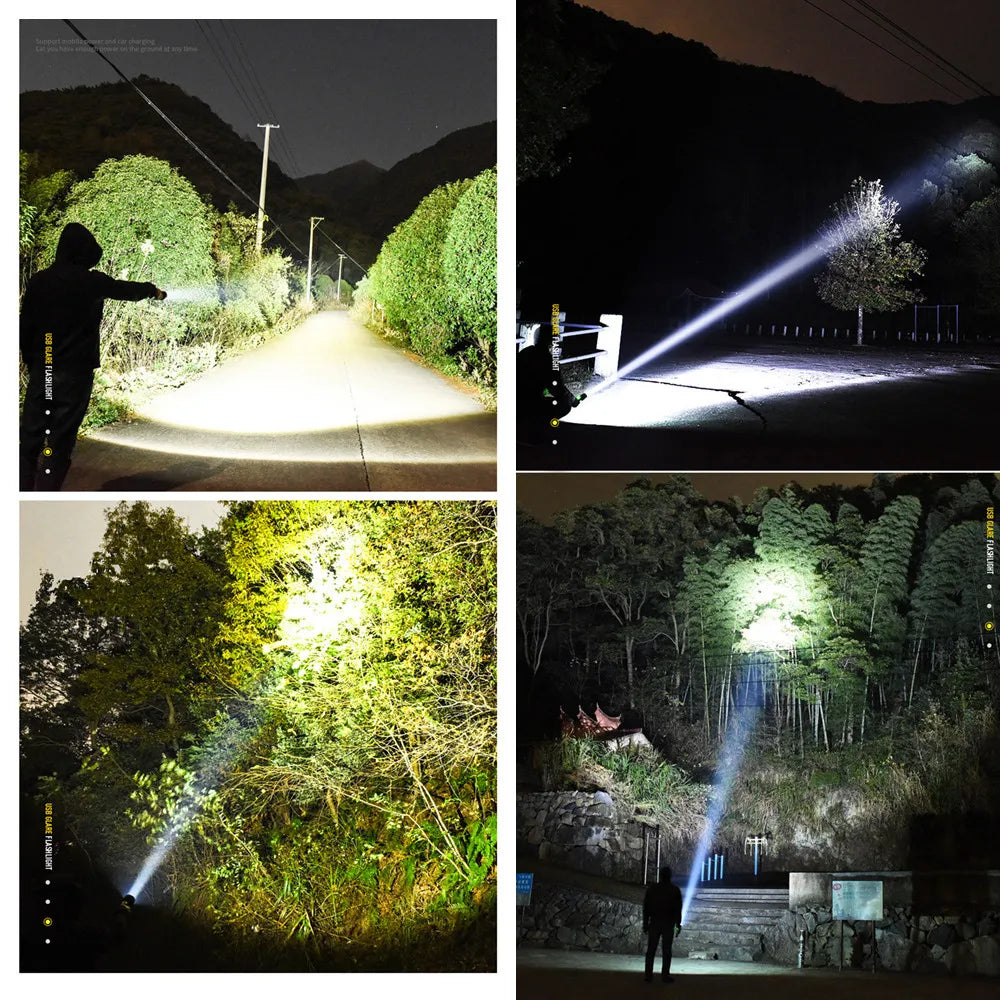 XHP70.2 LED Flashlight Rechargeable Zoom Tactical Torch USB Waterproof Camping Hunting Light
