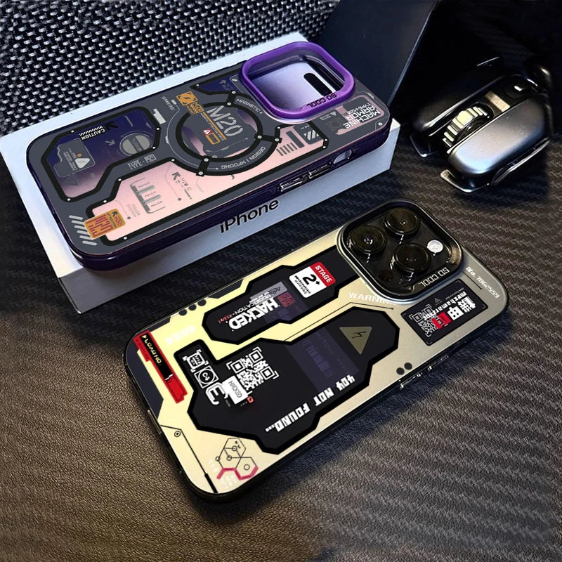 Phone Case For iPhone 16 15 14 17 Air Pro Max Shockproof Mecha-Style Graffiti Shockproof Cover