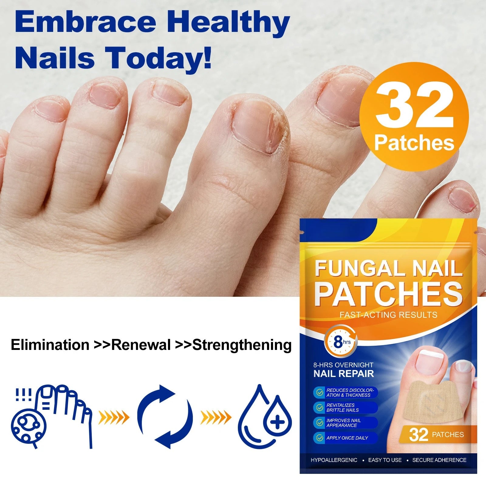 32Pc Toenail Patches Nail Repair Extra Strength Patches For Toenail Fingernail Non-Irritating And Breathable Nail Repair Renewal