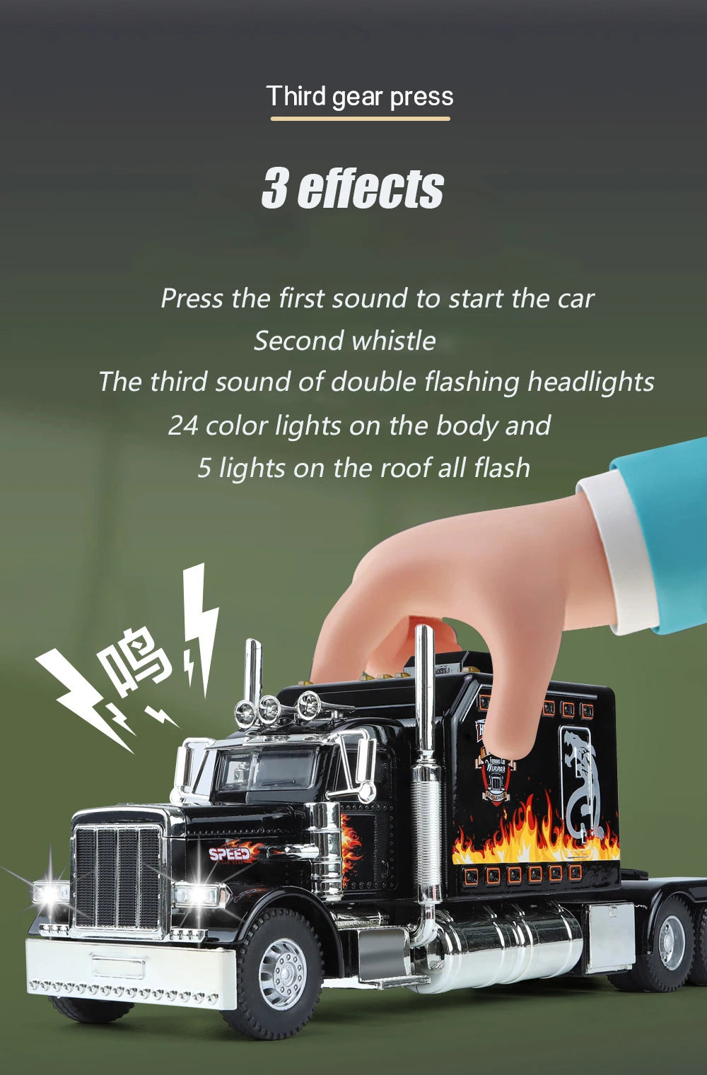 1/24 Scale Peterbilt 389 Heavy Truck Tractor Toy Model Alloy Diecast Sound Light Pull Back Model Truck Boys Toy Gifts Collection