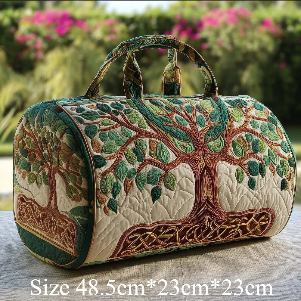 Quilted Duffle Bag Colorful Tree Travel Tote Bags for Men Women Weekender Bag with Colors Leaves Camping Hiking Picnic Festival