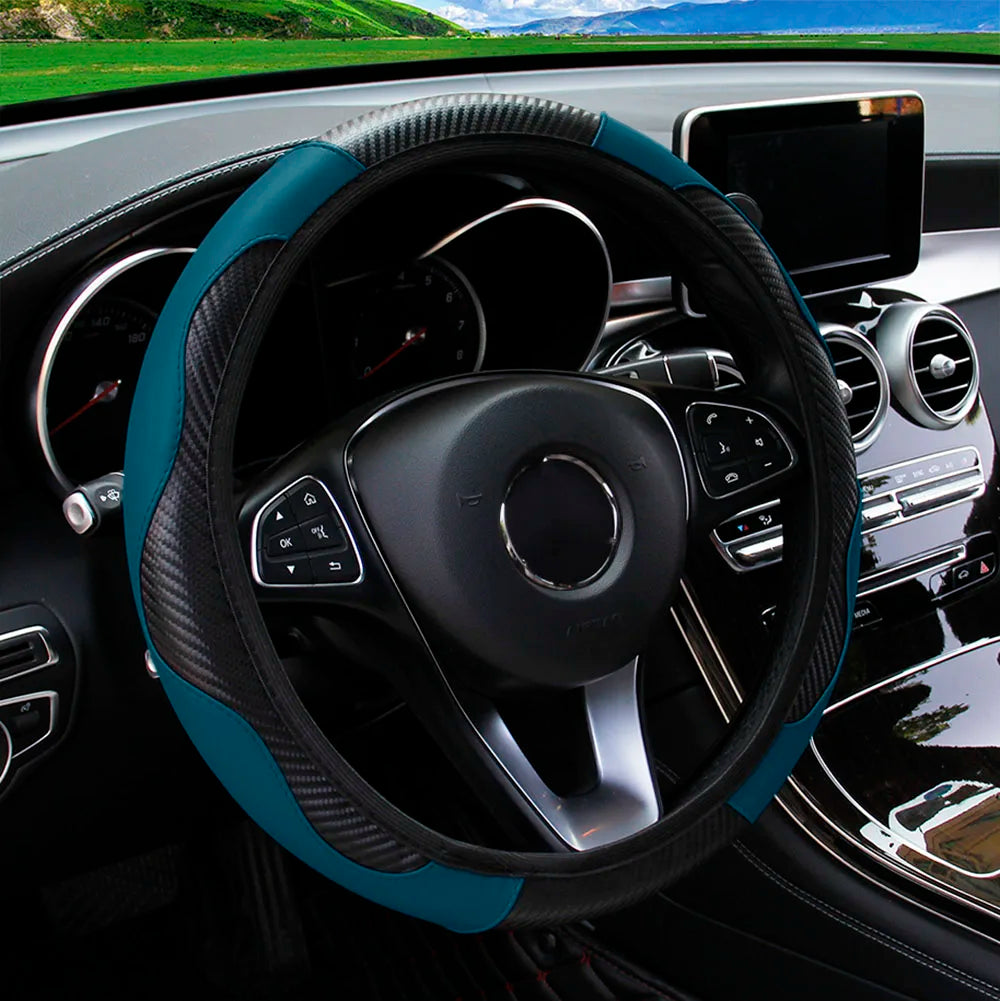 PU Carbon Fiber Leather Car Steering Wheel Cover 37CM 38CM