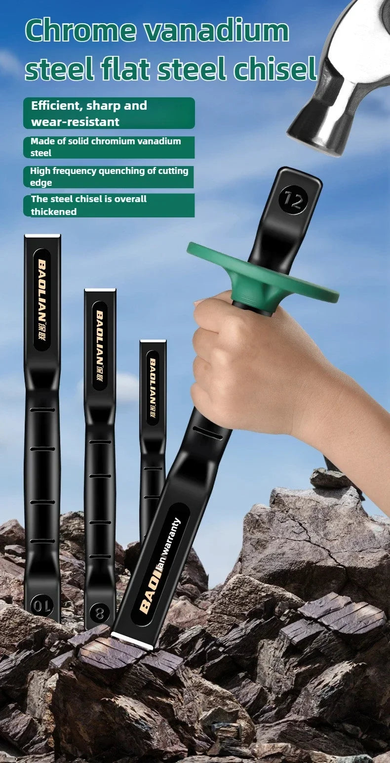 6/8/10/12 Inch Chrome Vanadium Steel Stone Flat Chisel With Hand Guard Construction Cement Masonry Concrete Engraving Cut Tool