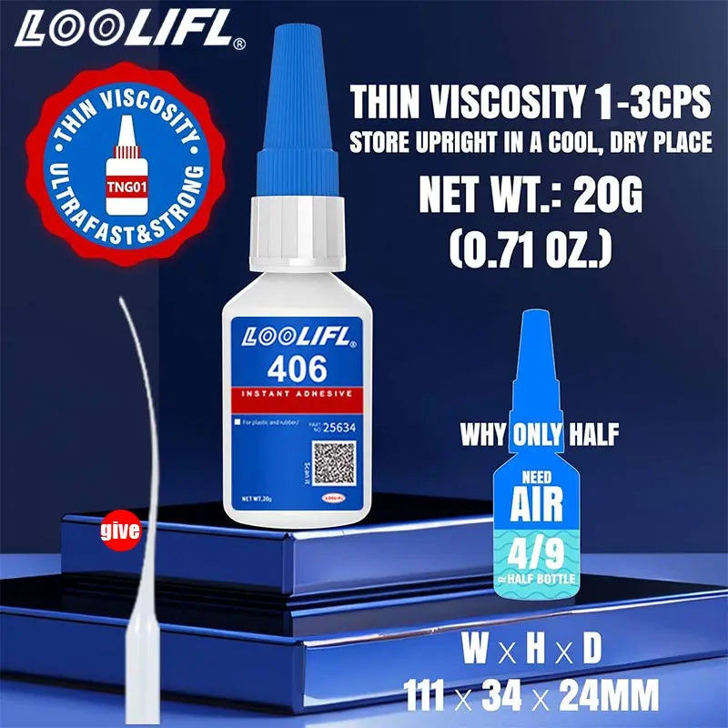 406 Instant Glue, Cyanoacrylate, Super Glue, 5 seconds fast drying, for toys crafts shoes paper fast repair,1-3pcs，20ml