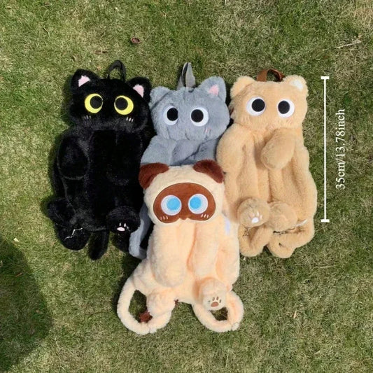 Kawaii Black Cat Plush Backpack Soft Shoulder Bag