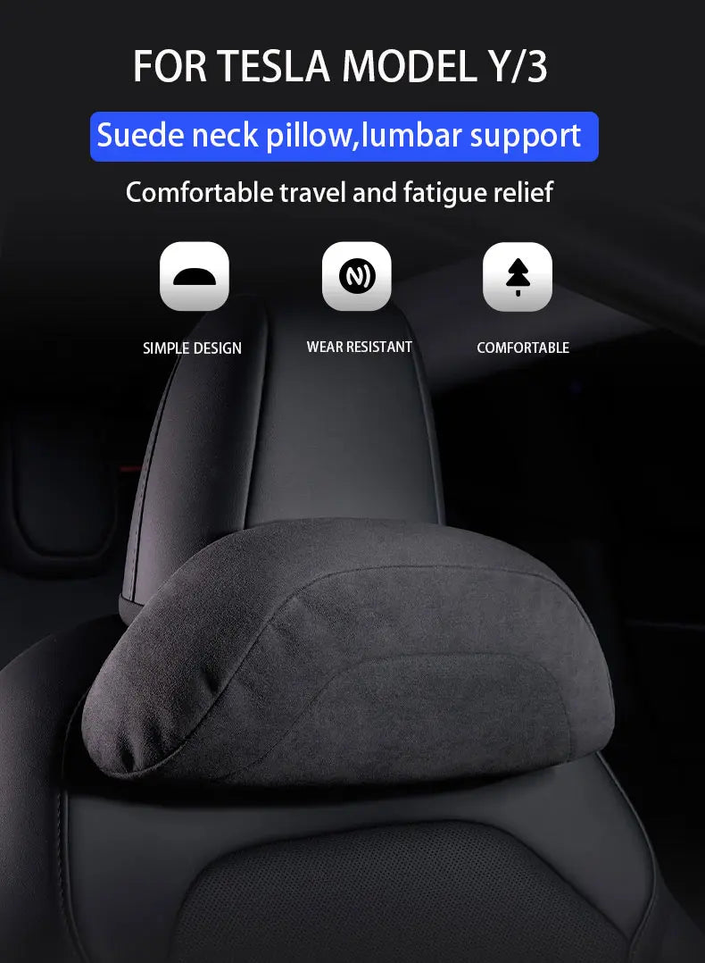 Lumbar Support Pillow For Tesla Model Y/3 Juniper Suede Car Memory FoamNeck Headrest Seat Car Accessories