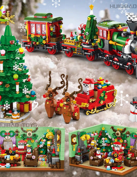 Christmas 24 Day Countdown Calendar Tree Santa Claus Train Model Building Block DIY Bricks Toys for  Adult Gift