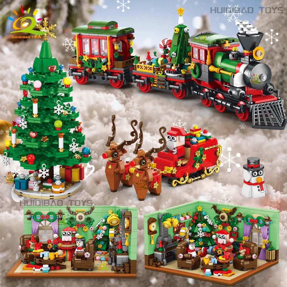 Christmas 24 Day Countdown Calendar Tree Santa Claus Train Model Building Block DIY Bricks Toys for  Adult Gift