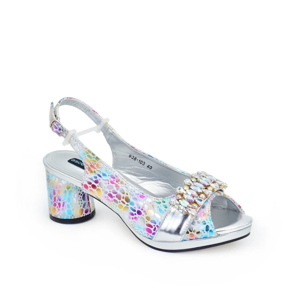 Rhinestone Design INS African Shoes and Bag Set in Silver Color Open Toe Comfortable Women Heels
