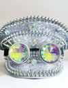Silver Steampunk Captain Hat Rivet Rhinestone Goggles Masquerade Military Cap Women Sequin Music Festival Handmade Unisex Adult