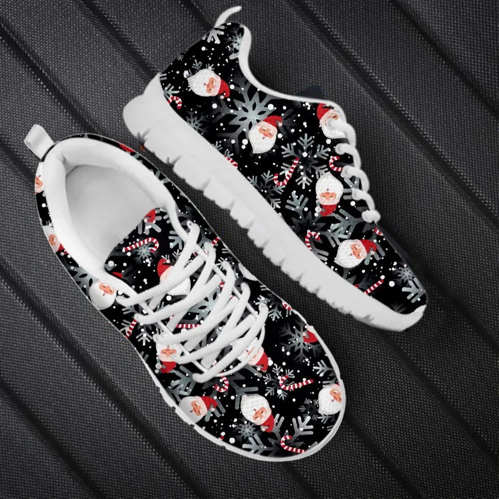 Wear-Resistant Casual Sneakers Santa Claus Snowflake Pattern Lace up Flat Shoes Women Mens Tennis Christmas Gifts