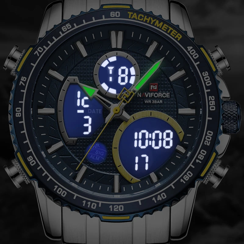 Sport Watch For Men Chronograph Quartz Wristwatch Military Waterproof Steel Band Clock