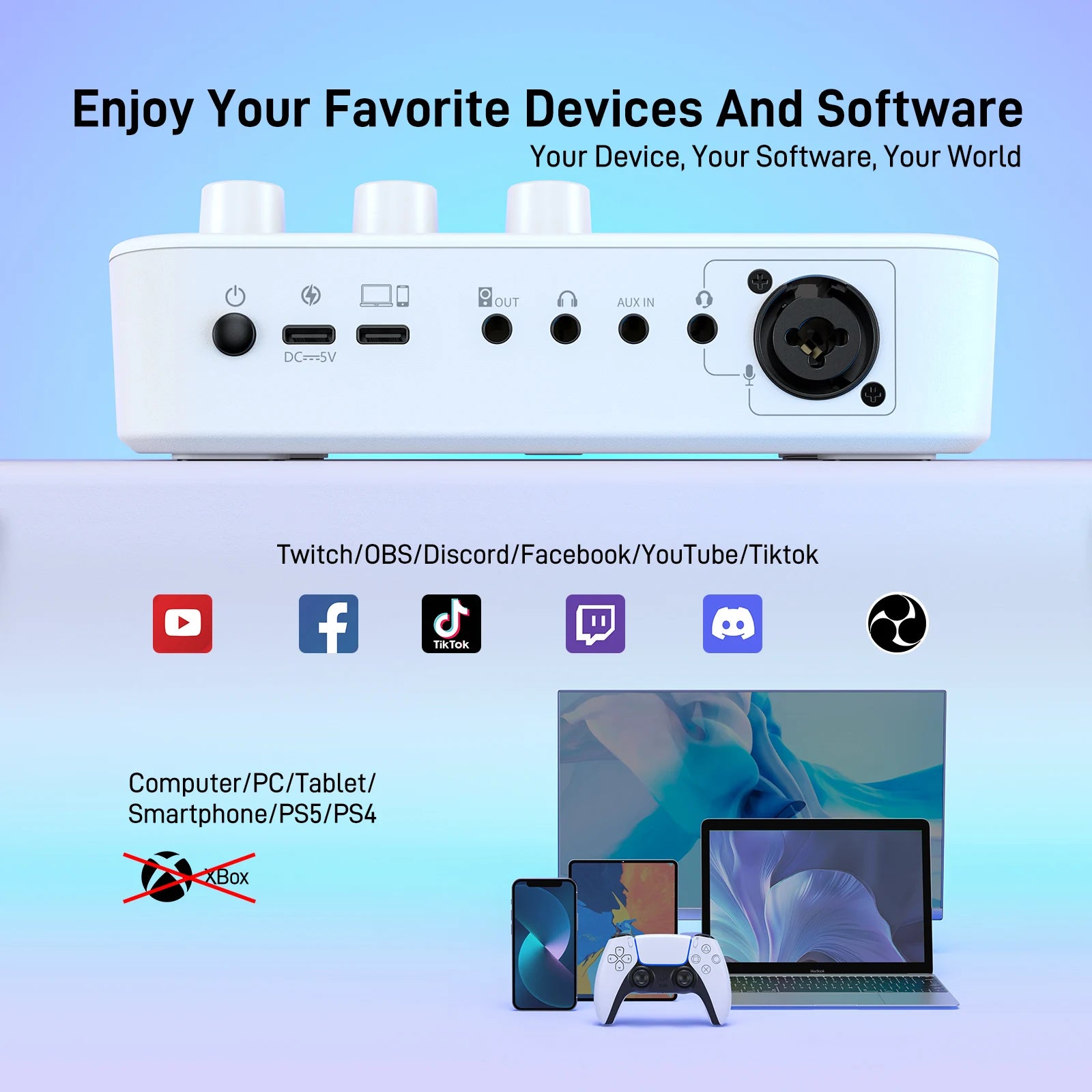 G1 NEO Gaming Audio Mixer,Streaming 4-Channel Custom Sound Effects RGB with XLR Microphone Interface,for GameVoice,Podcast