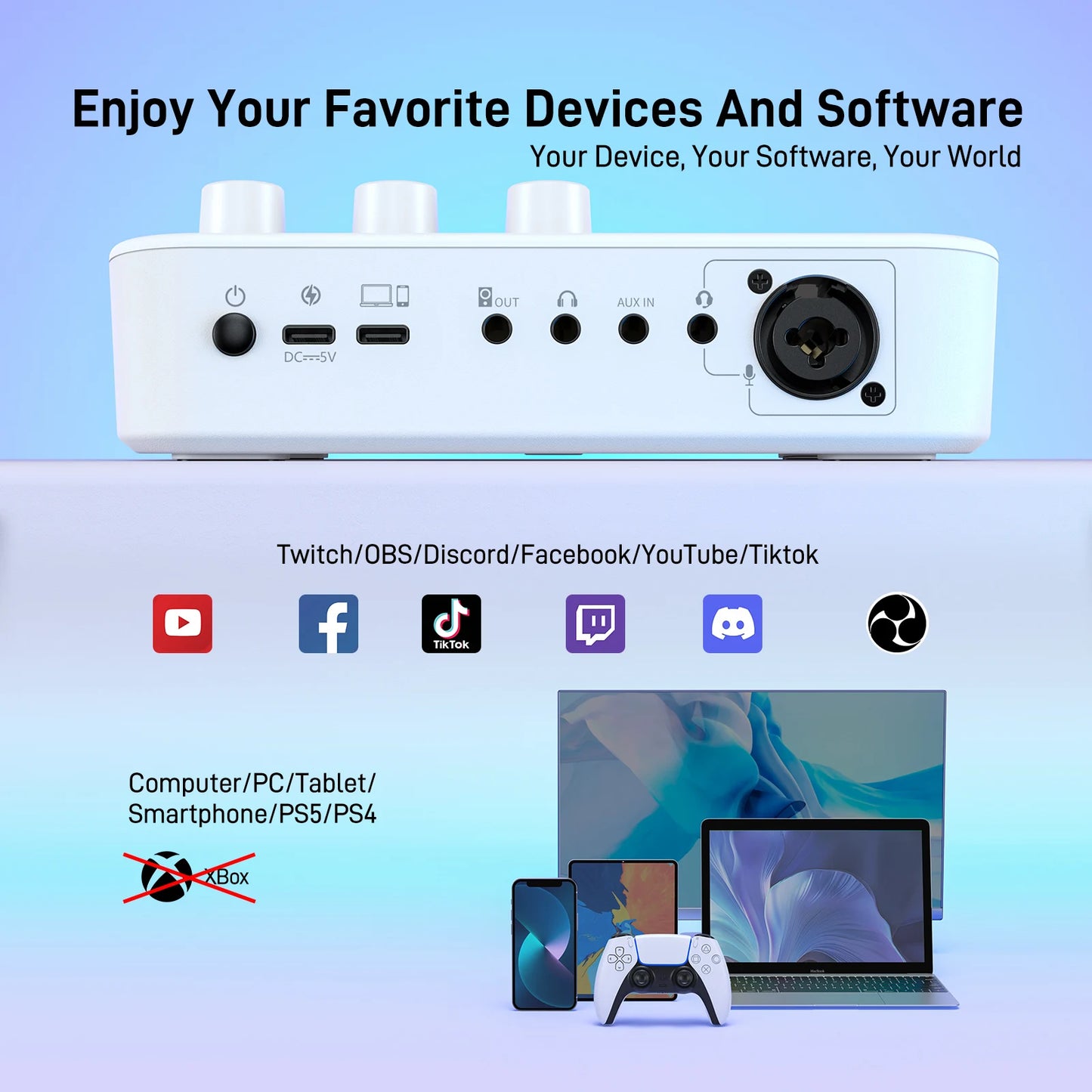 G1 NEO Gaming Audio Mixer,Streaming 4-Channel Custom Sound Effects RGB with XLR Microphone Interface,for GameVoice,Podcast