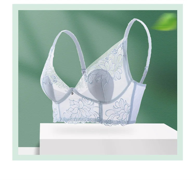 Women’s Lace Transparent Rabbit Ears Push-Up Bra – Soft, Thin, Wire-Free Bralette