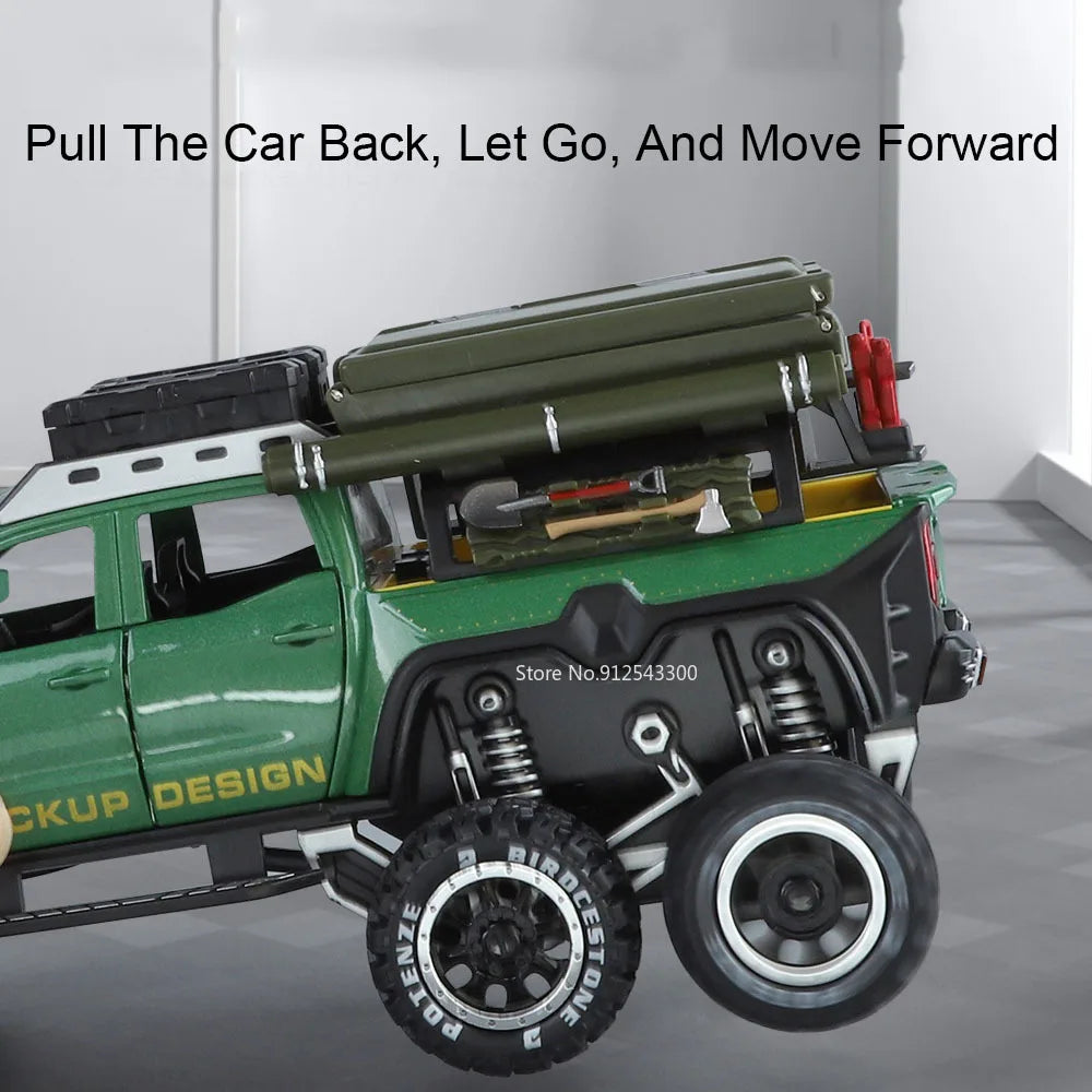 1:28 Scale X-Class 6x6 UNIMOG Motorhome Camping Car Model Toy Shock Absorption Sound Light Pull Back Off-road Vehicles Boys Gift