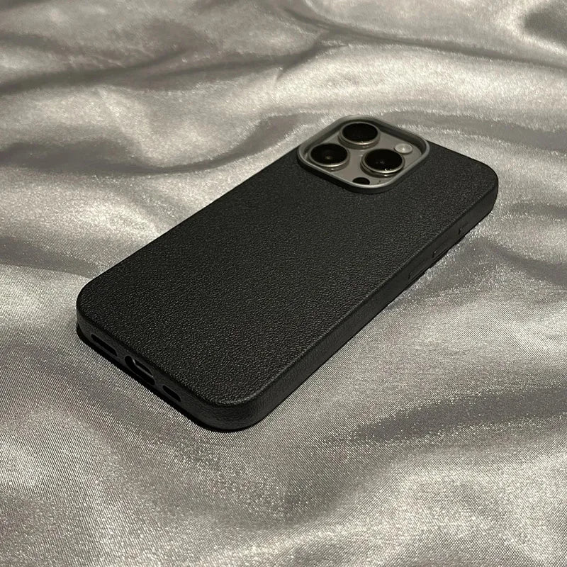 Luxury Matte Leather Phone Case For iPhone 17 16 15 14 Plus 16E Protection Shockproof Cover