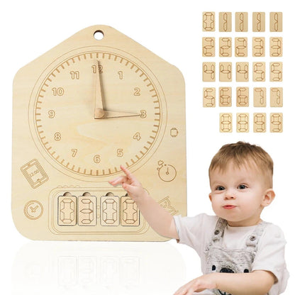 Baby Montessori Management Time Toy Turn The Pointer Education Parent-child interaction Inlaid Thin Wood Chips Game for Children