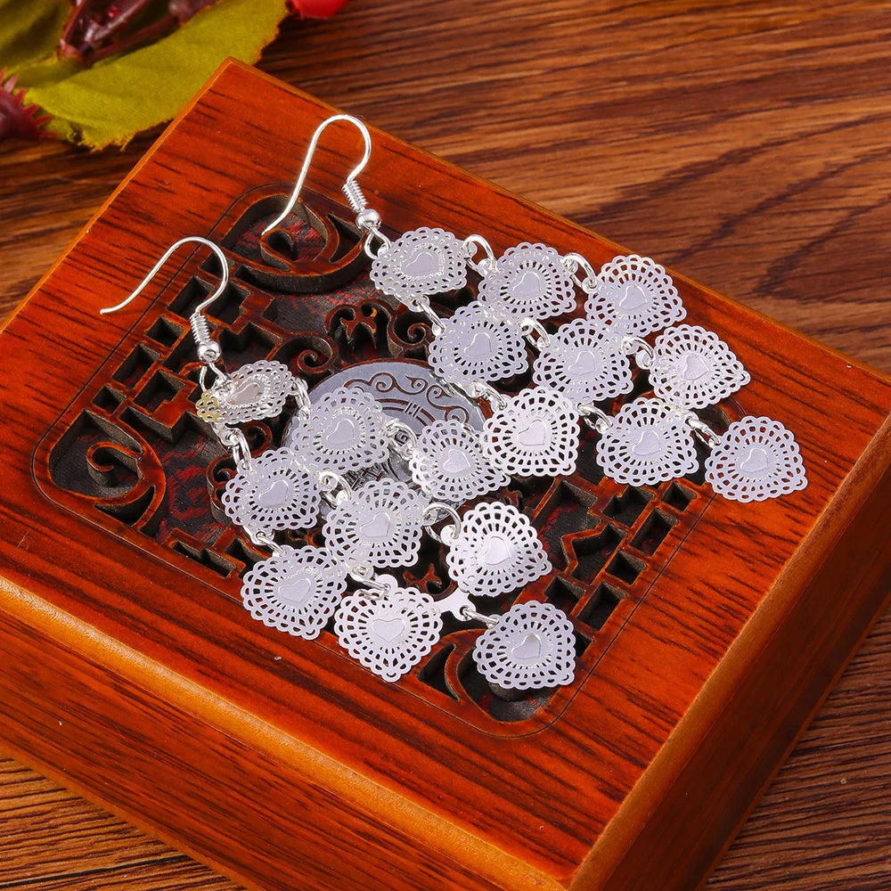 Retro Bright Silver Color Leaf Butterfly Peacock Earrings Tassel Dangle Earrings Jewelry